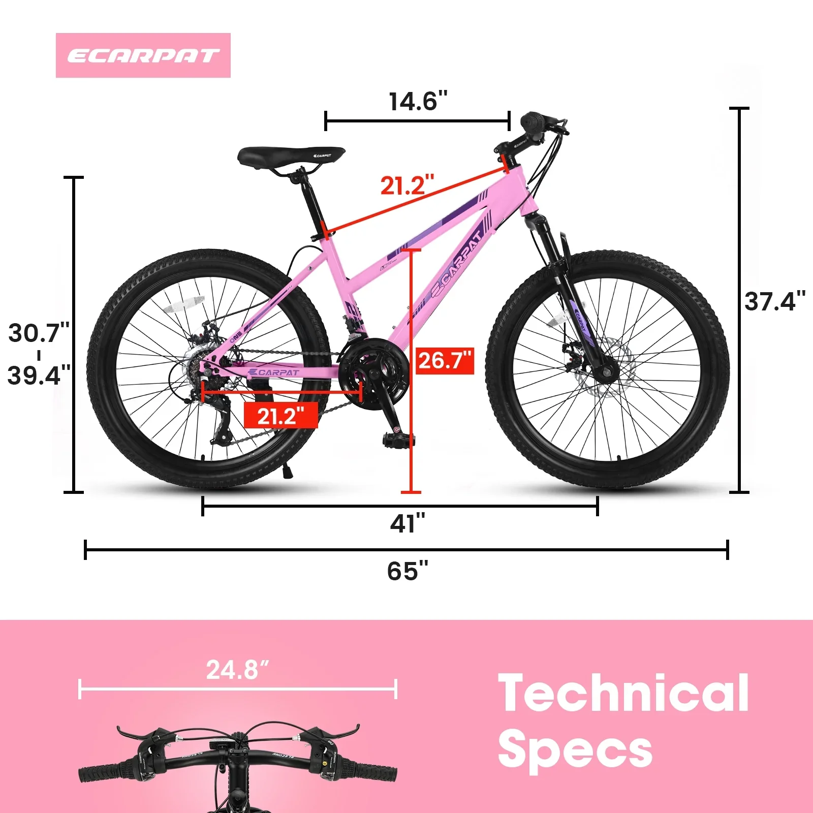 26 inch Women Mountain Bike, 21 Speeds Mountain Bicycle with Steel Frame, Dual Disc Brakes and 100mm Front Suspension, MTB Bike for Urban Trail Snow Commuter, White