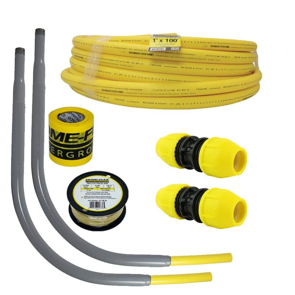 Home-Flex Underground 1in IPS New Install Kit (1)1in x 100 ft. Pipe (2)1in Couplers (2)1in Meter Risers. GAS Line Detection-Instock