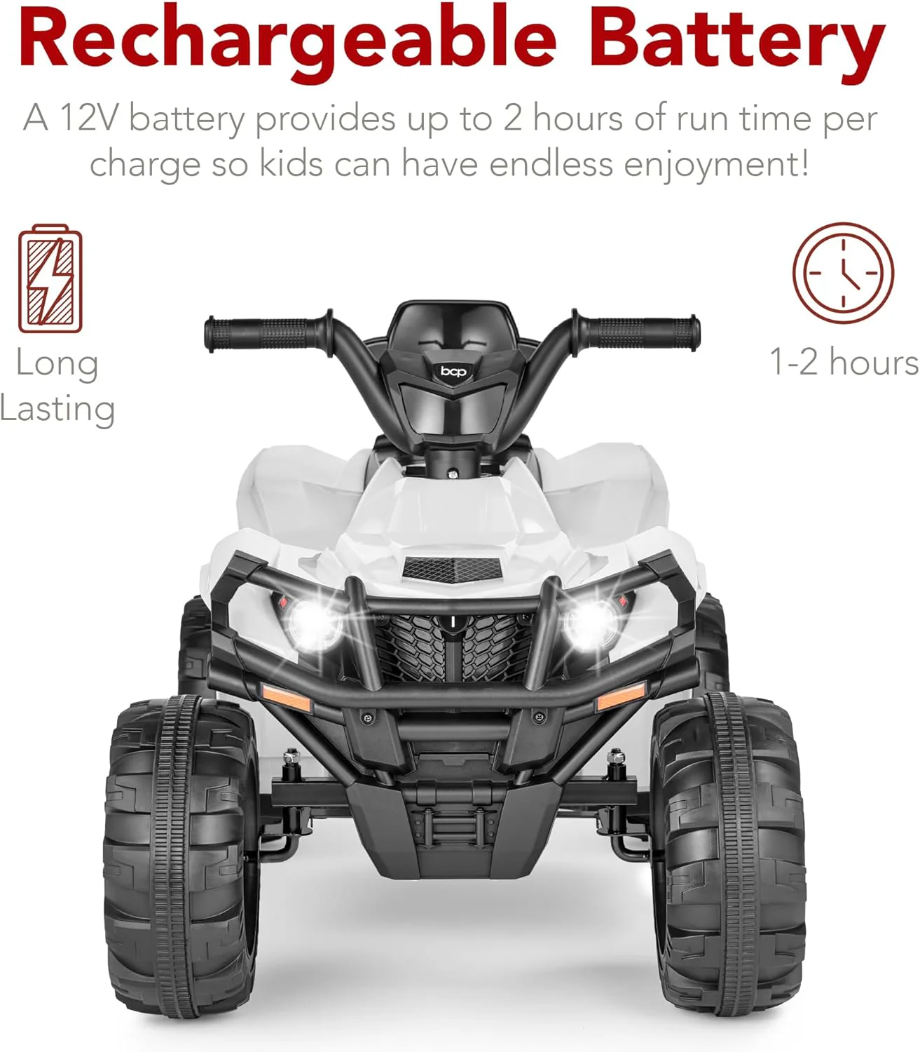 Quad électrique 12 V pour enfants Best Choice Products, véhicule tout-terrain à 4 roues avec audio Bluetooth, vitesse maximale de 3,9 km/h, pneus à crampons, phares LED et radio.