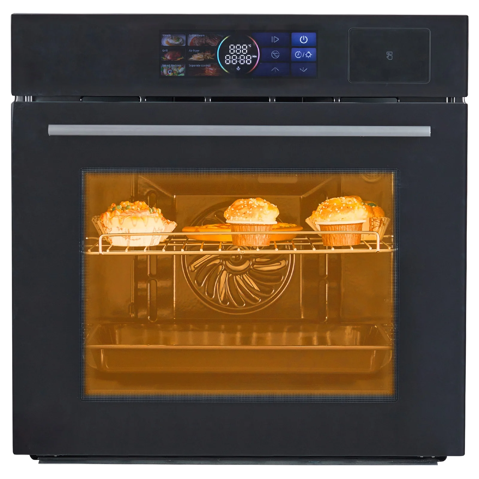 24" Single Wall Oven with 108 Smart Menu 8 Baking Modes,3000W 2.5 CF Convection Oven with Steam Air Fry Function,Stainless Steel,Touch Control Colorful LED Screen(With Colour LED Screen) - Image 2
