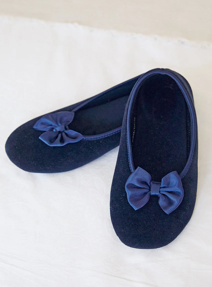 Chaussons ballerines femme en coton bleu marine