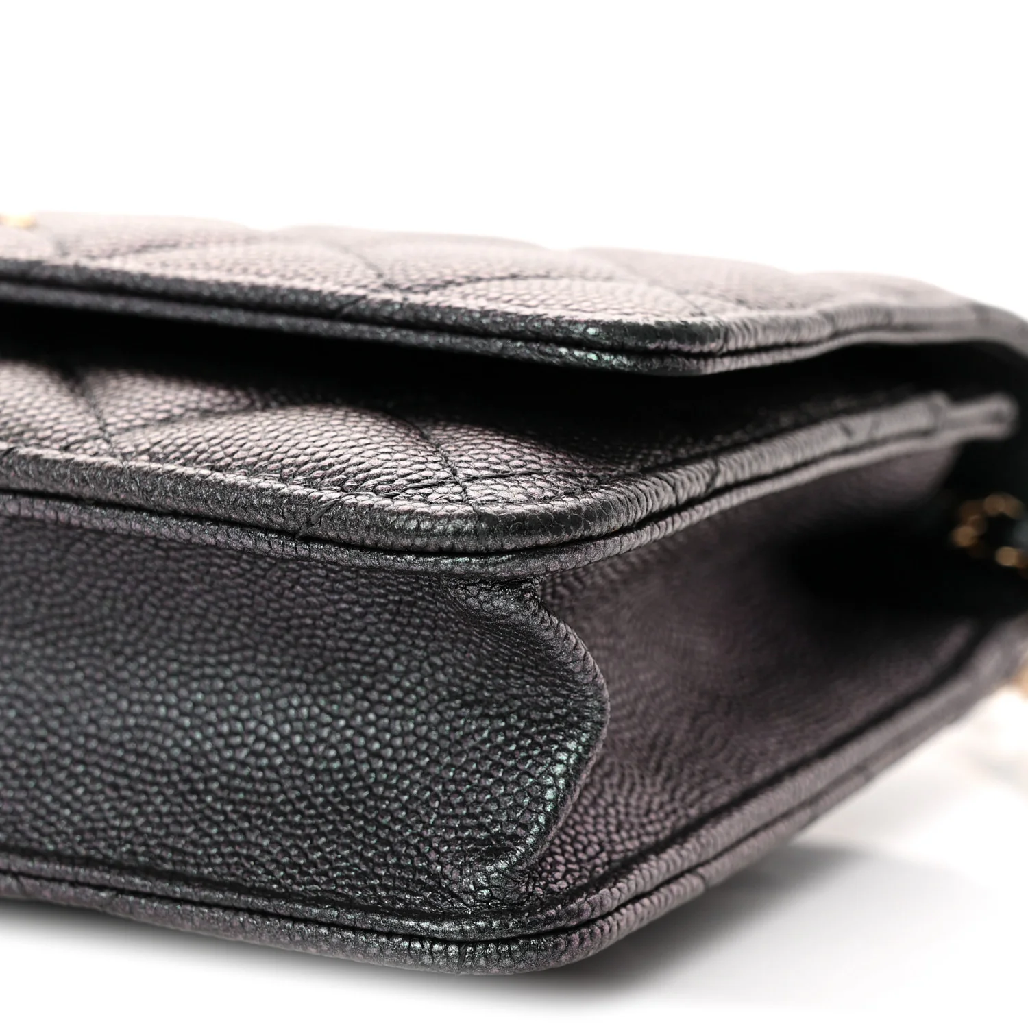 Iridescent Caviar Quilted Wallet on Chain WOC Dark Blue