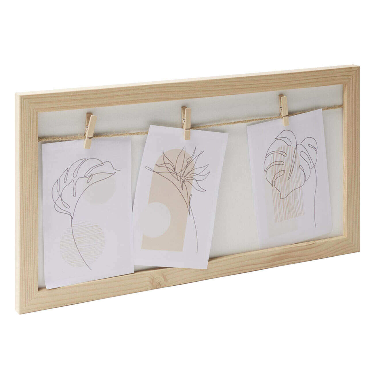 Cadre photo bois jute avec 3 pinces 22,5x42.5cm (2 modèles)