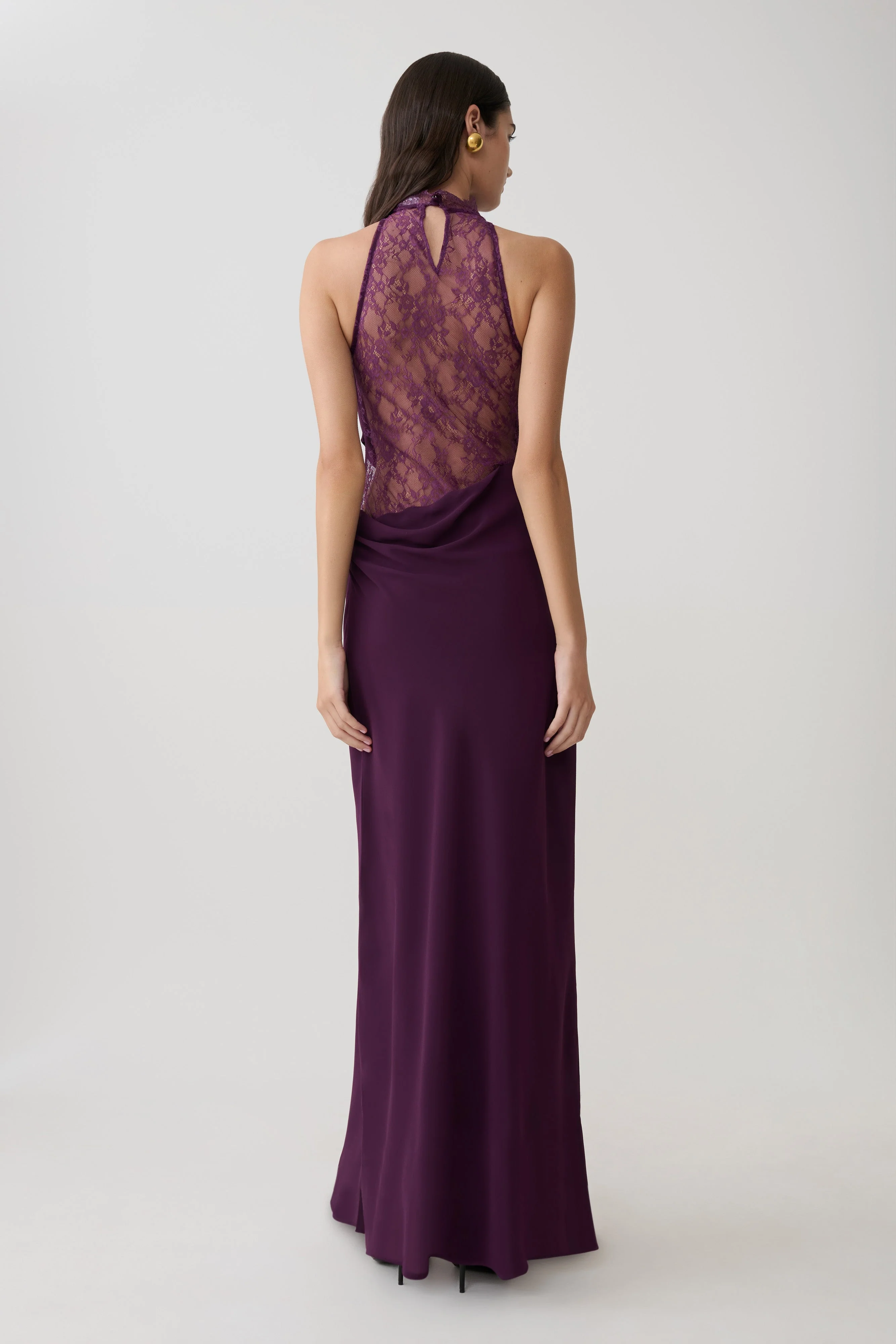 Arra Chiffon And Lace Halter Maxi Dress - Plum