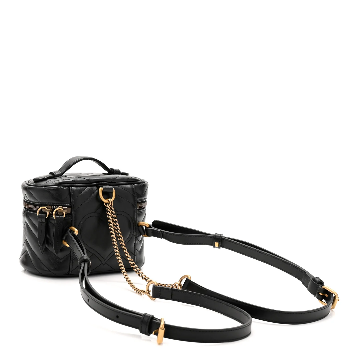 Calfskin Matelasse Chevron Mini GG Marmont Top Handle Bag Black