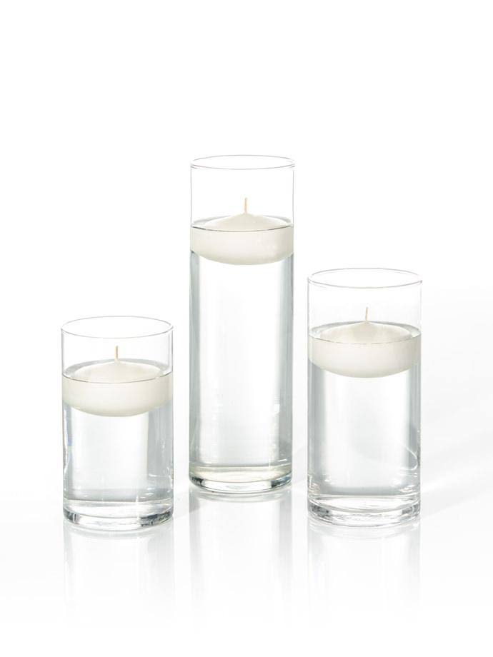 Yummi Set of 18 Floating Candles and Cylinder Vases - Ivory