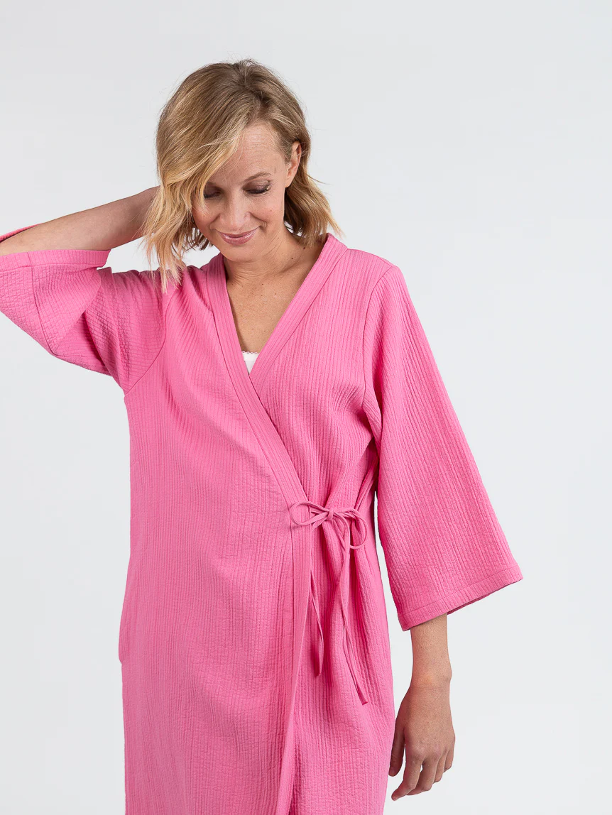 Robe de chambre d'été femme en coton rose