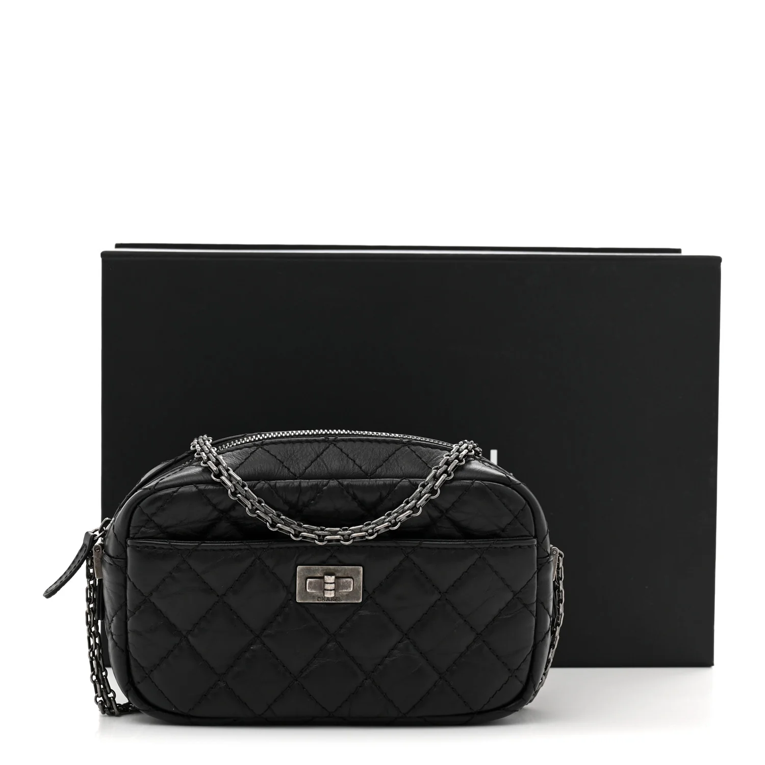 Aged Calfskin Quilted Mini Reissue Camera Case Black