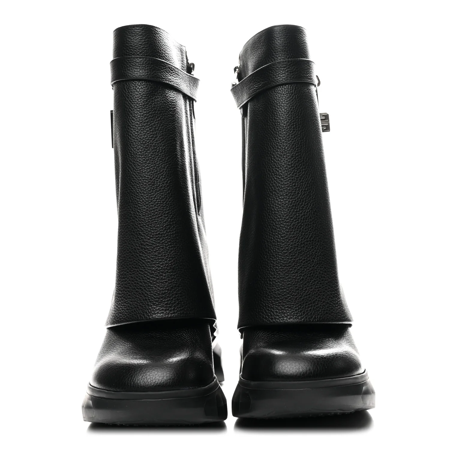 Grained Calfskin Shark Lock Biker Ankle Boots 38 Black
