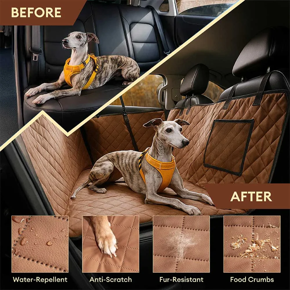Premium Faux Leather Water-repellent Hammock Dog Car Seat Cover With Mat