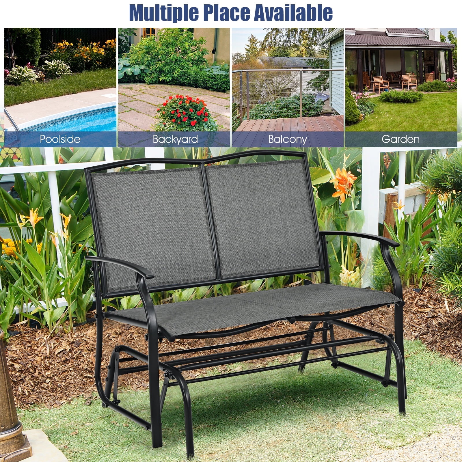 Costway Patio Glider Rocking Bench Double 2 Person Chair Loveseat Garden Black