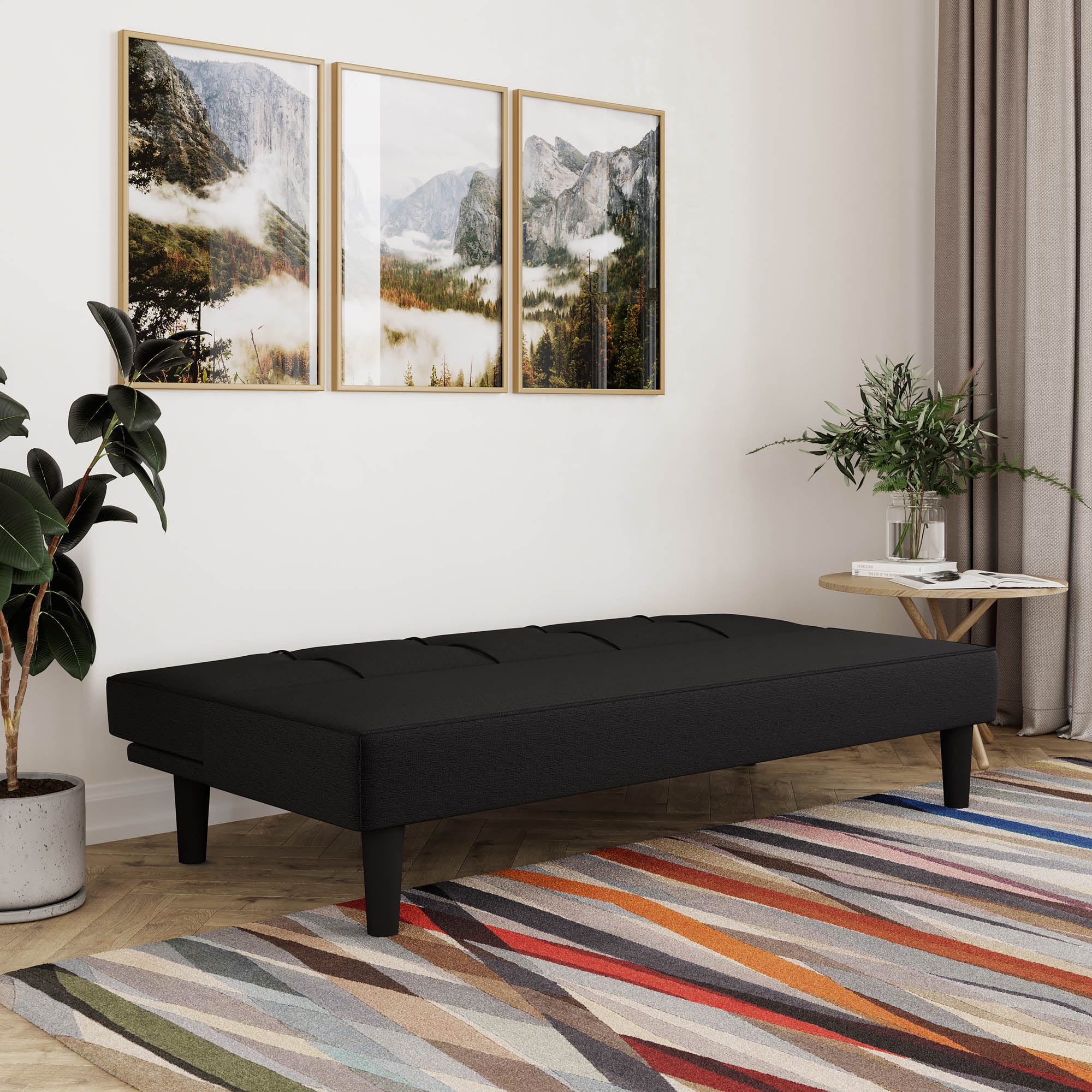 Serta Langston Modern Futon with Black Legs, Black Fabric