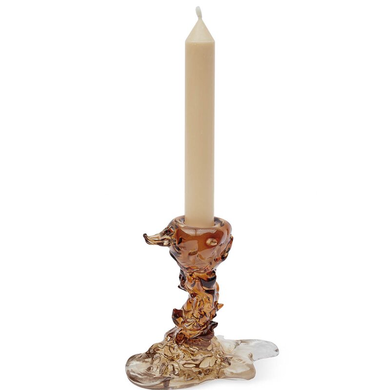 Drip lysestake i glass S 14 cm mørk brun