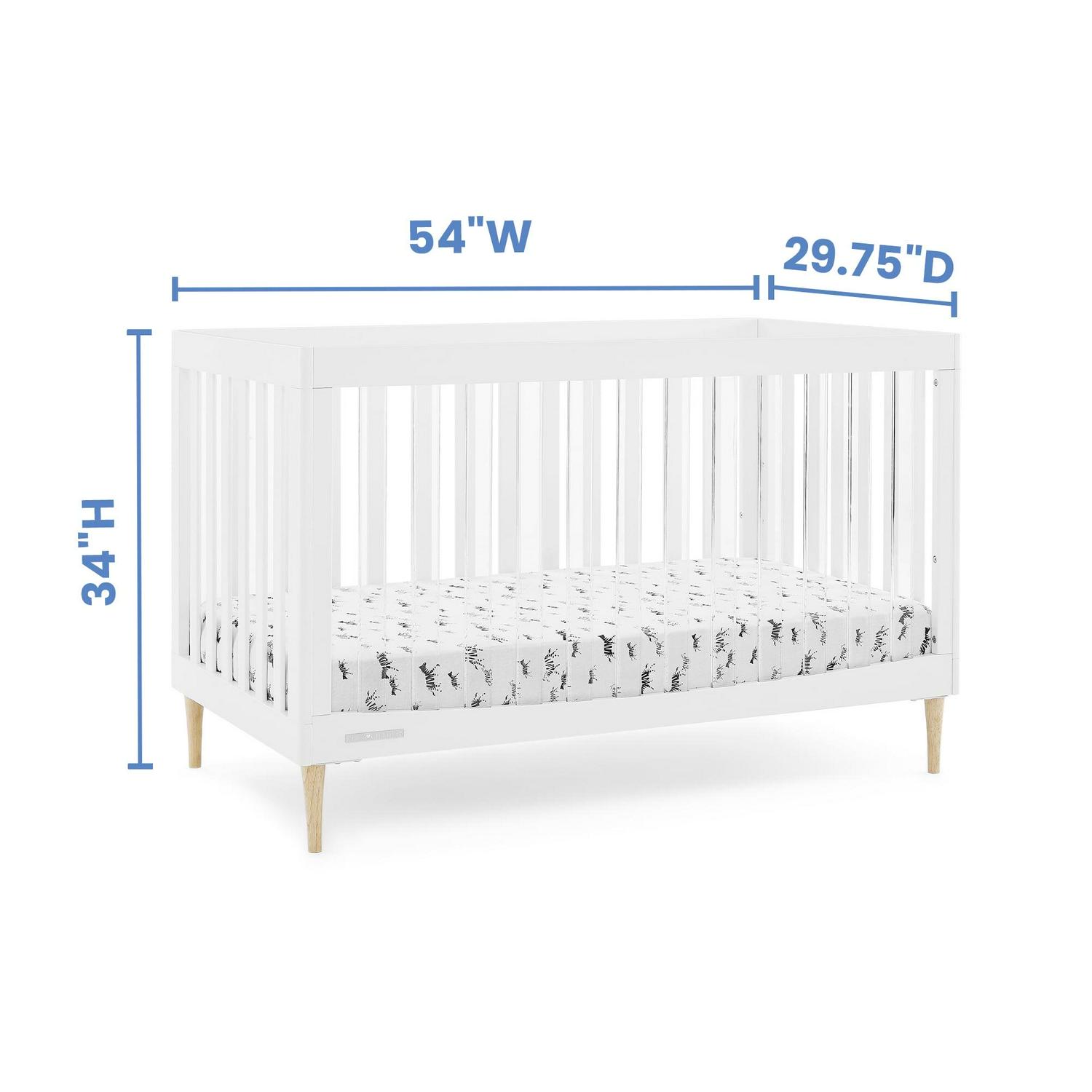 Delta Children Austin Acrylic 4 - in - 1 Convertible Baby Crib - Greenguard Gold Certified. Bianca White/Natural