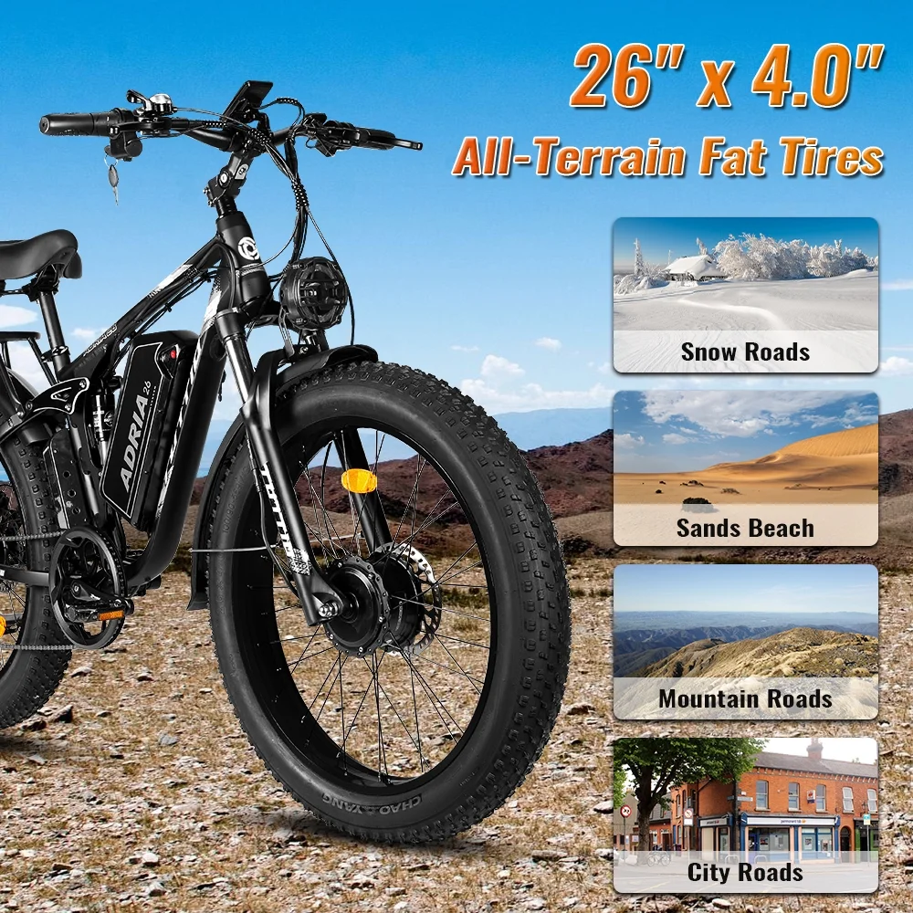 Adria26 5000W Electric Mountain Bike for Adults, 26" Fat Tire E-Bike for Men, 7 Speed, Max 46Mph - Image 3