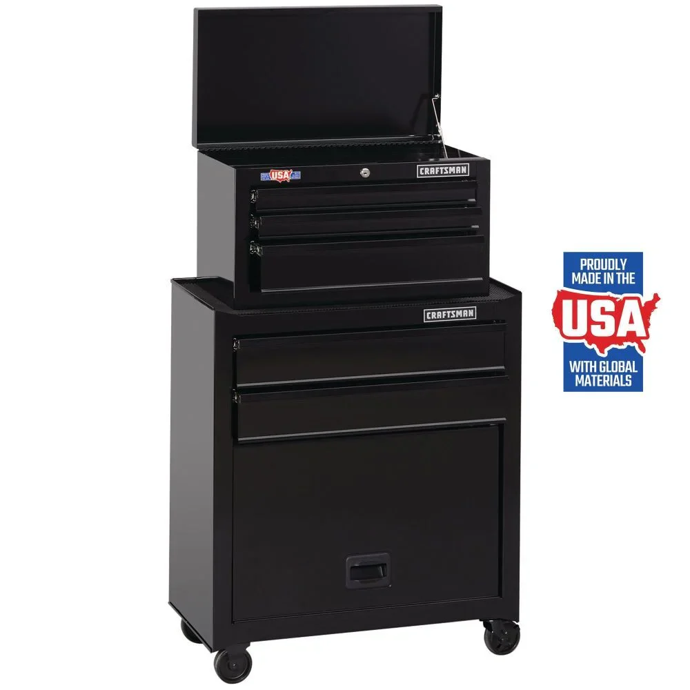 Craftsman 1000 Series 26.5-in W x 44.25-in H 5 Ball-bearing Steel Tool Chest Combo Black