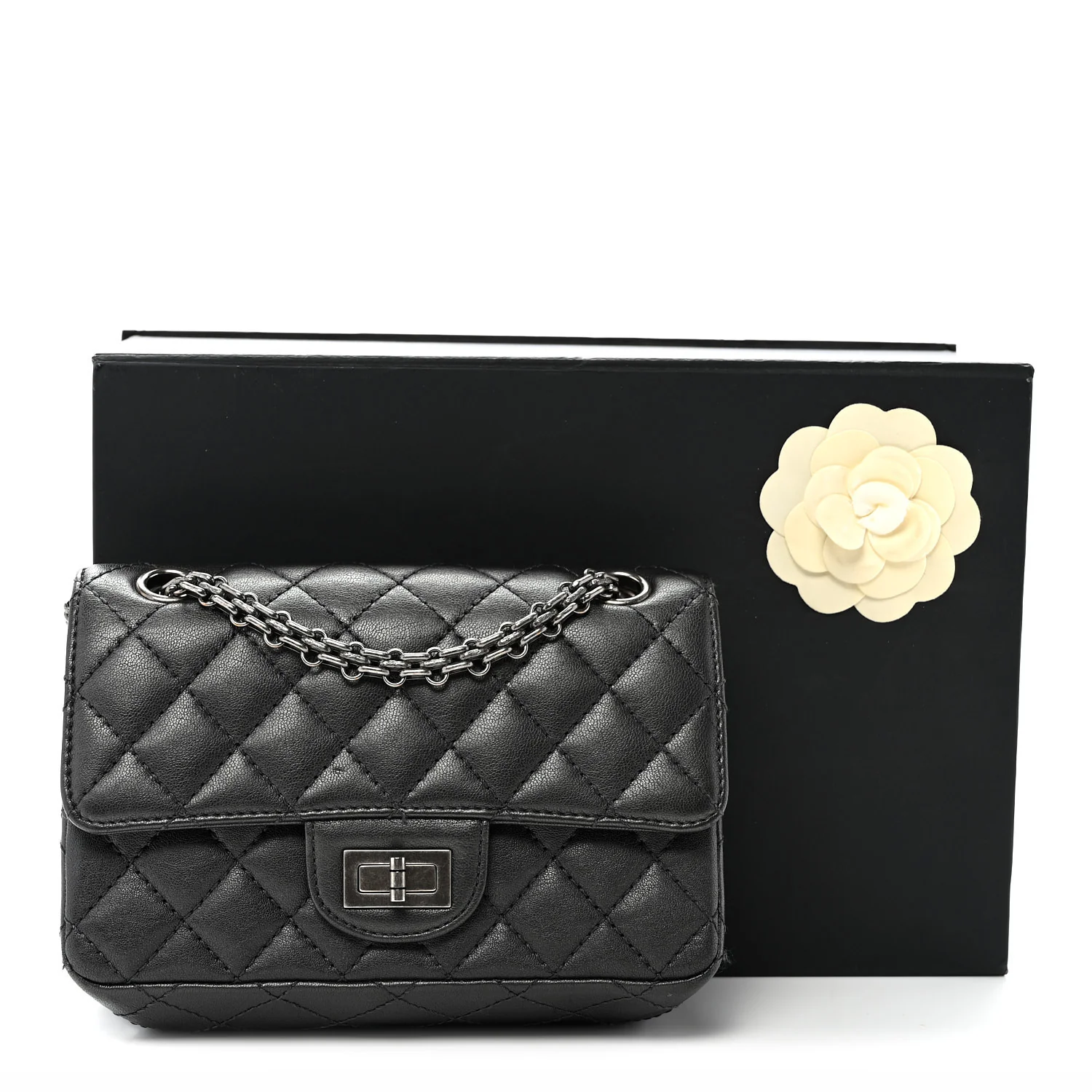 Metallic Sheepskin Quilted 2.55 Reissue Mini Flap Dark Silver