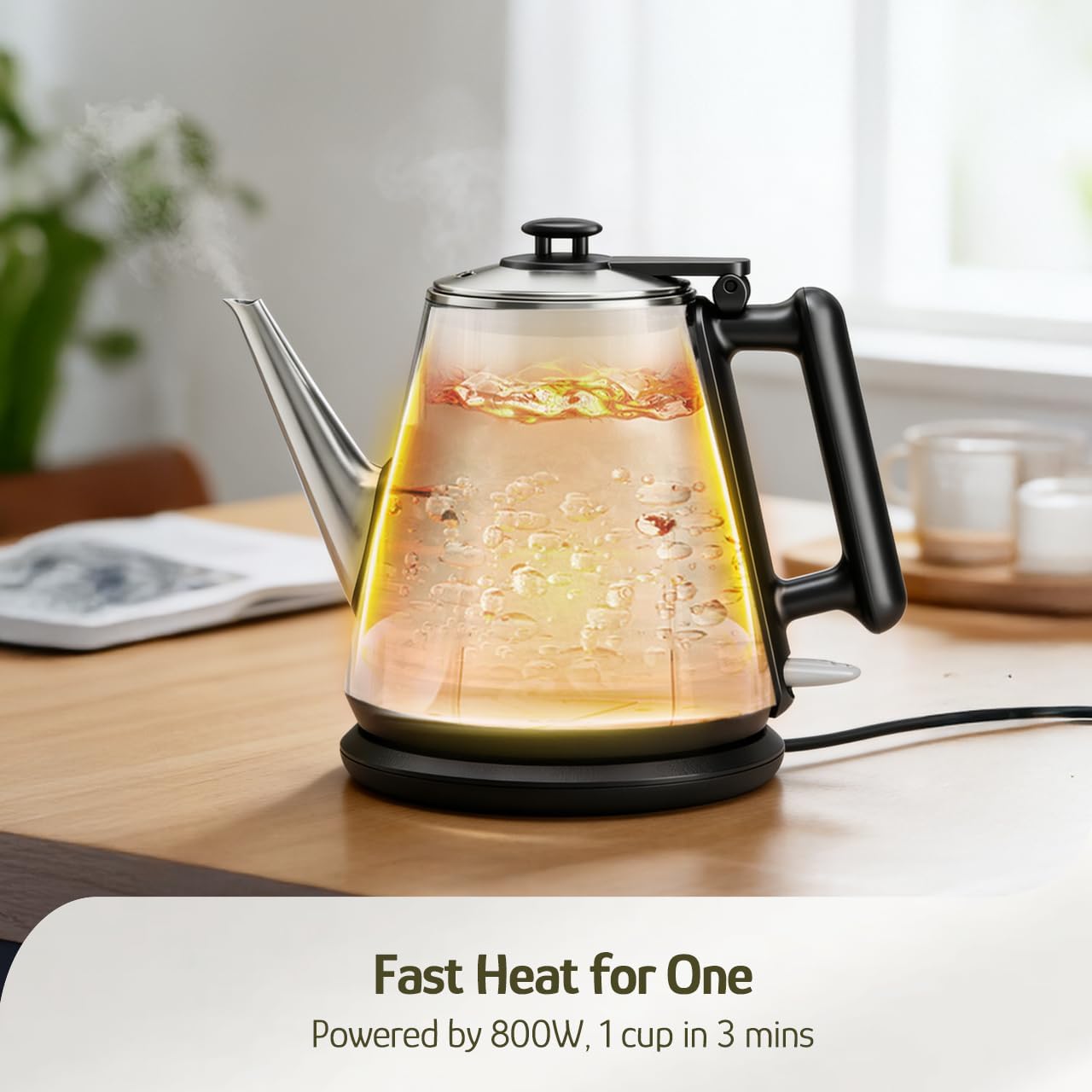 Hazel Quinn Electric Kettle, 1L/34oz Small Tea Kettle - Jet Black