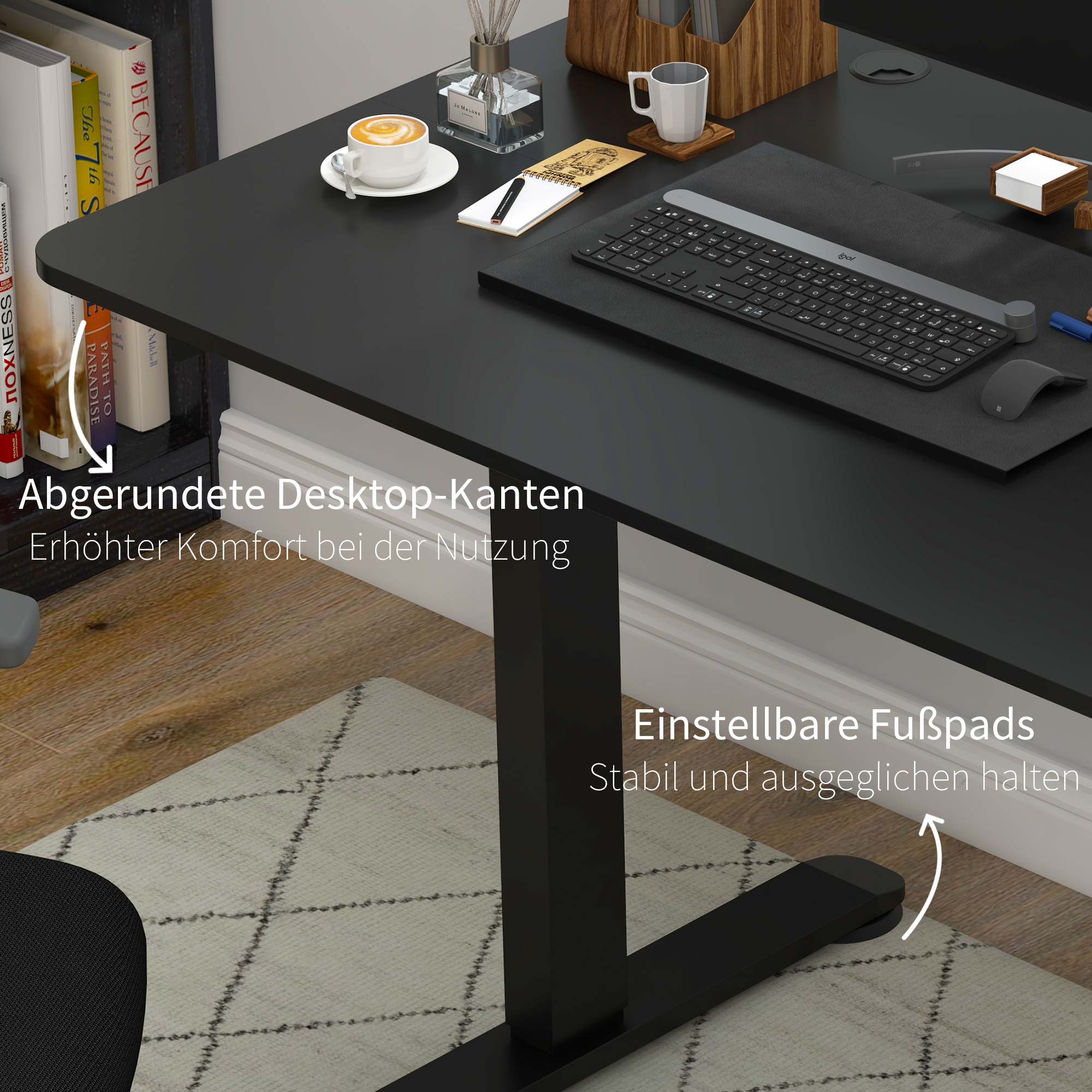 Vinsetto Verstelbaar Zit-Stabureau Computertafel, 140 cm x 70 cm x 116 cm, Zwart