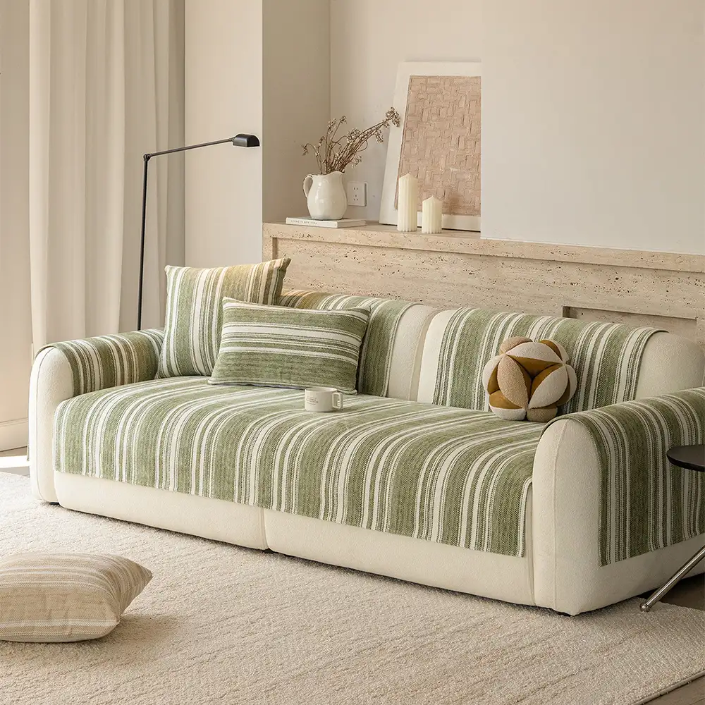 Natural Stripe Chenille Thickend Sofa Protection Washable Non-Slip Couch Cover