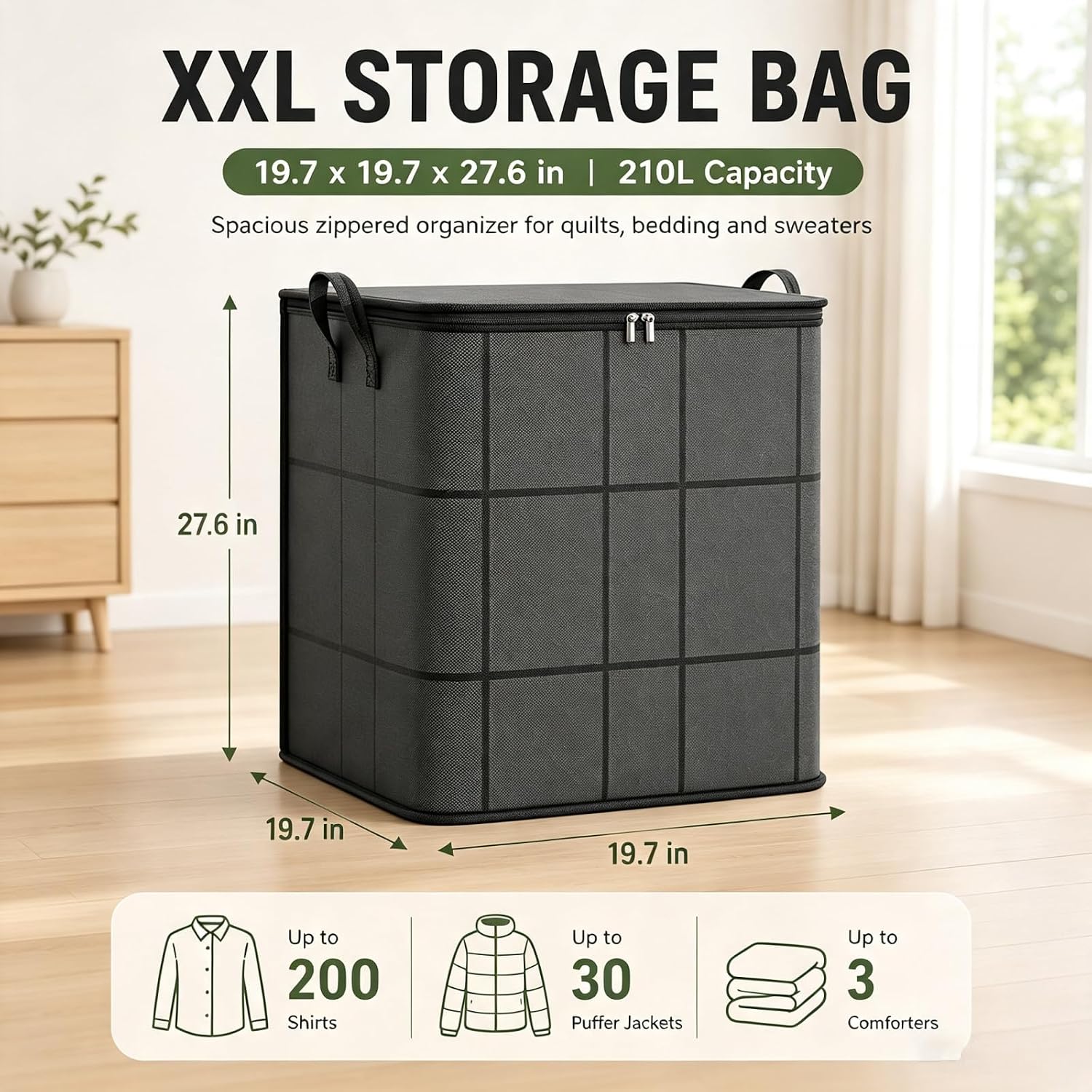 XXL Foldable Storage Bag with Reinforced Handles, 180L Storage Bag