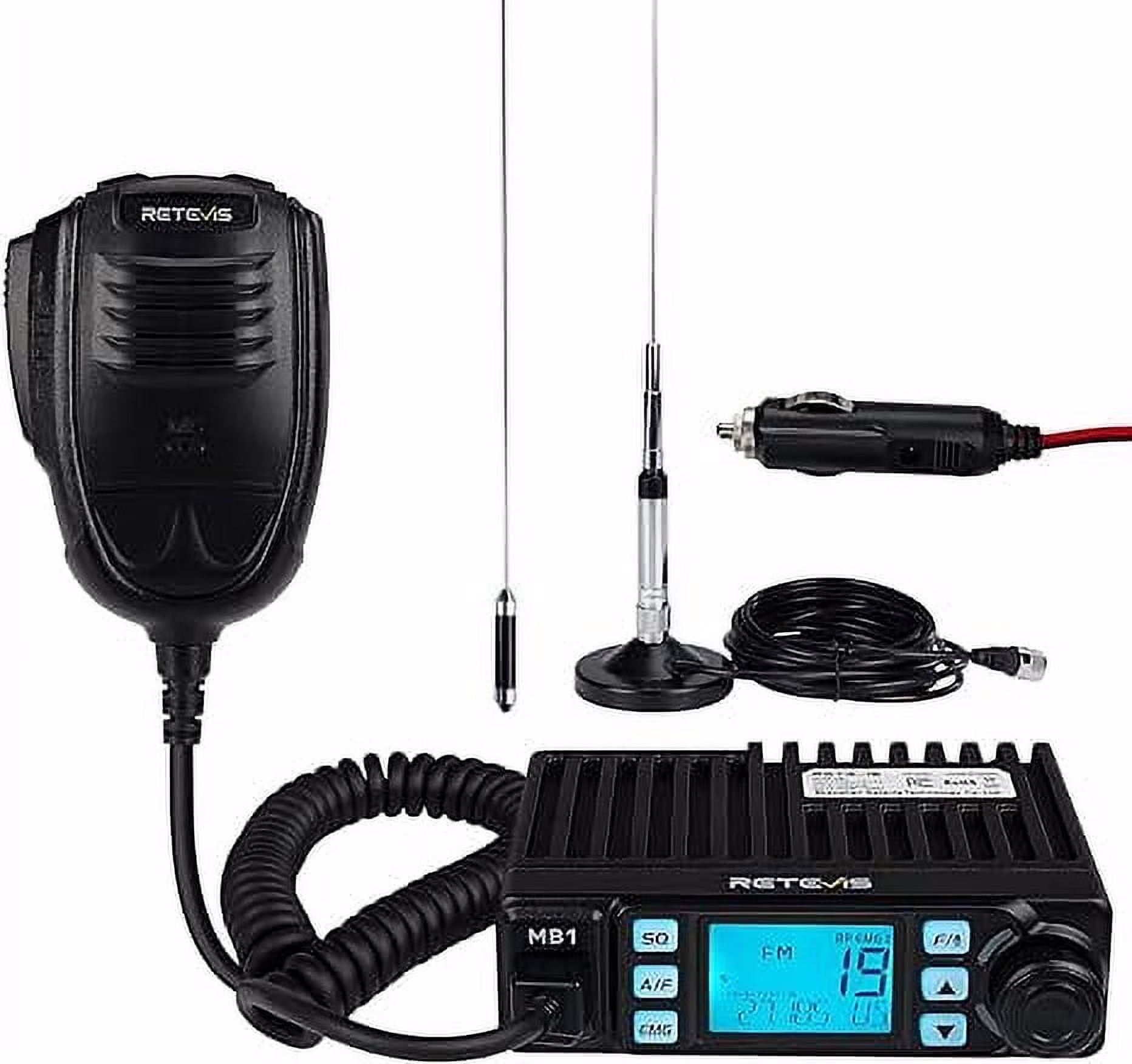 MB1 CB Radio[with CB Antenna],AM/FM CB Mobile Radio Bundle with Coaxial Cable, 40 Channel Base Station, Noise Reduction, RF Gain, 7 Colors LCD Display, Long Range CB Radio Kit for Truckers(MB1)