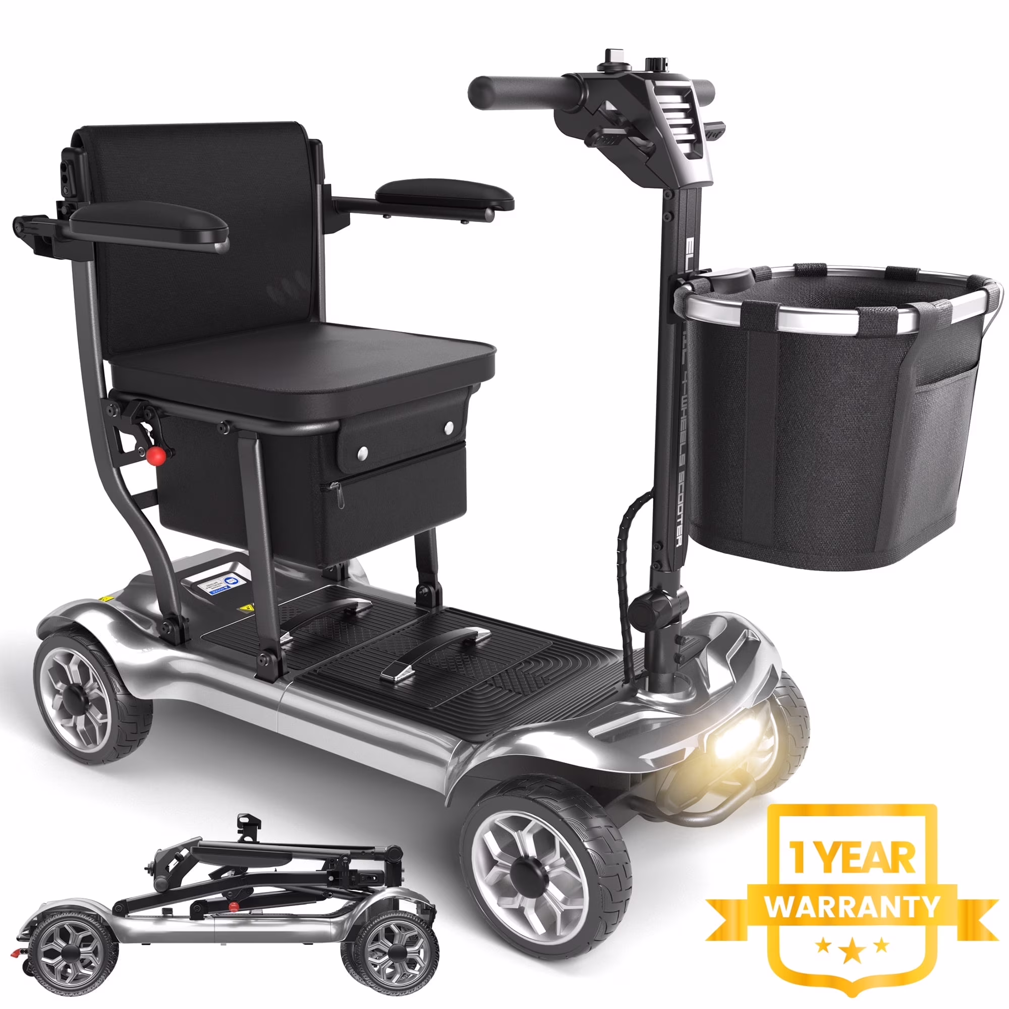 Light Weight 4 Wheels Mobility Scooter for Seniors, Electric Folding Wheelchair Device for Travel, Black(Black with 1 Battery) - Image 3
