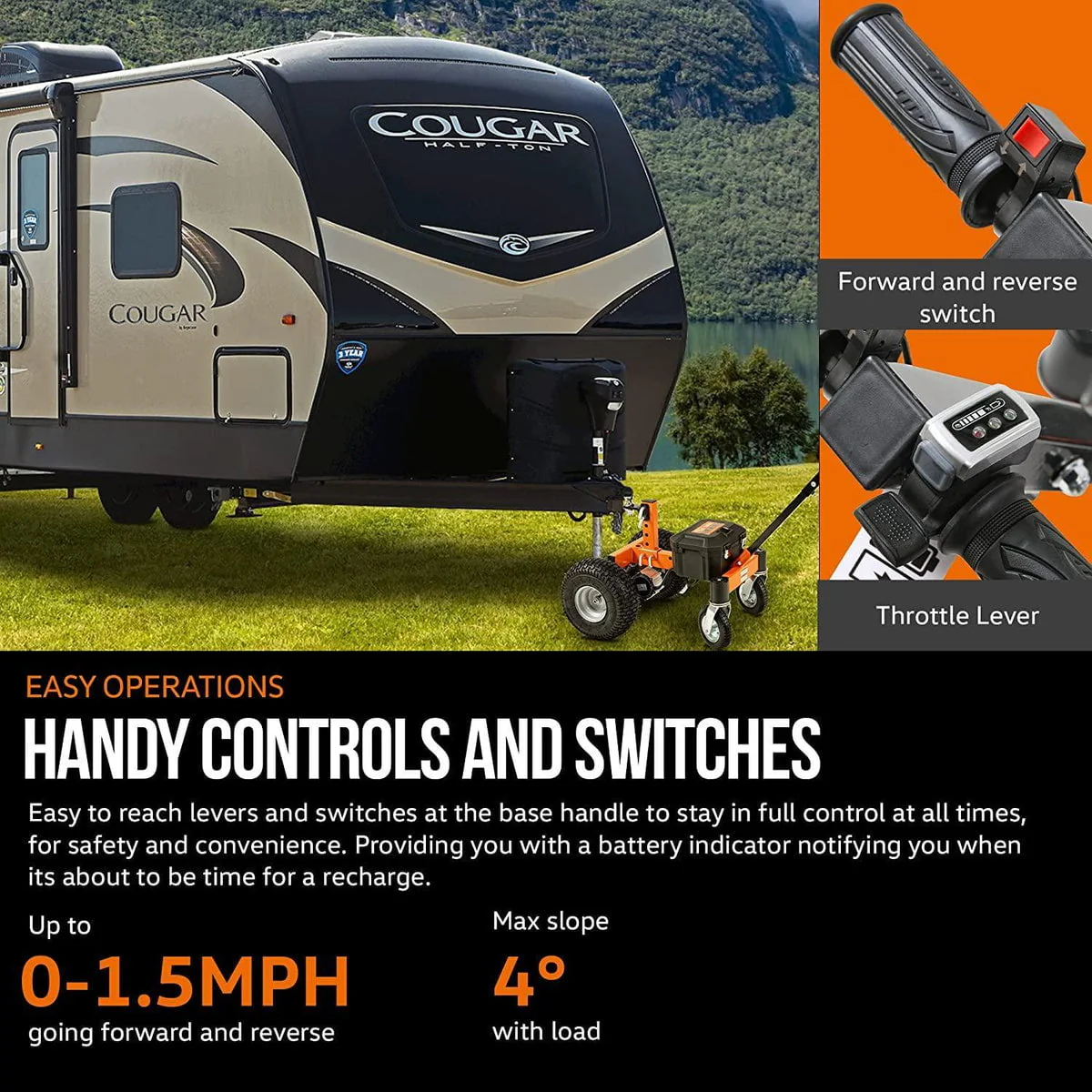 Superhandy Super Duty Electric Trailer Dolly - 3, 600 lb Towing Capacity & 600 lb Tongue Weight, Self - Propelled Trailer Mover