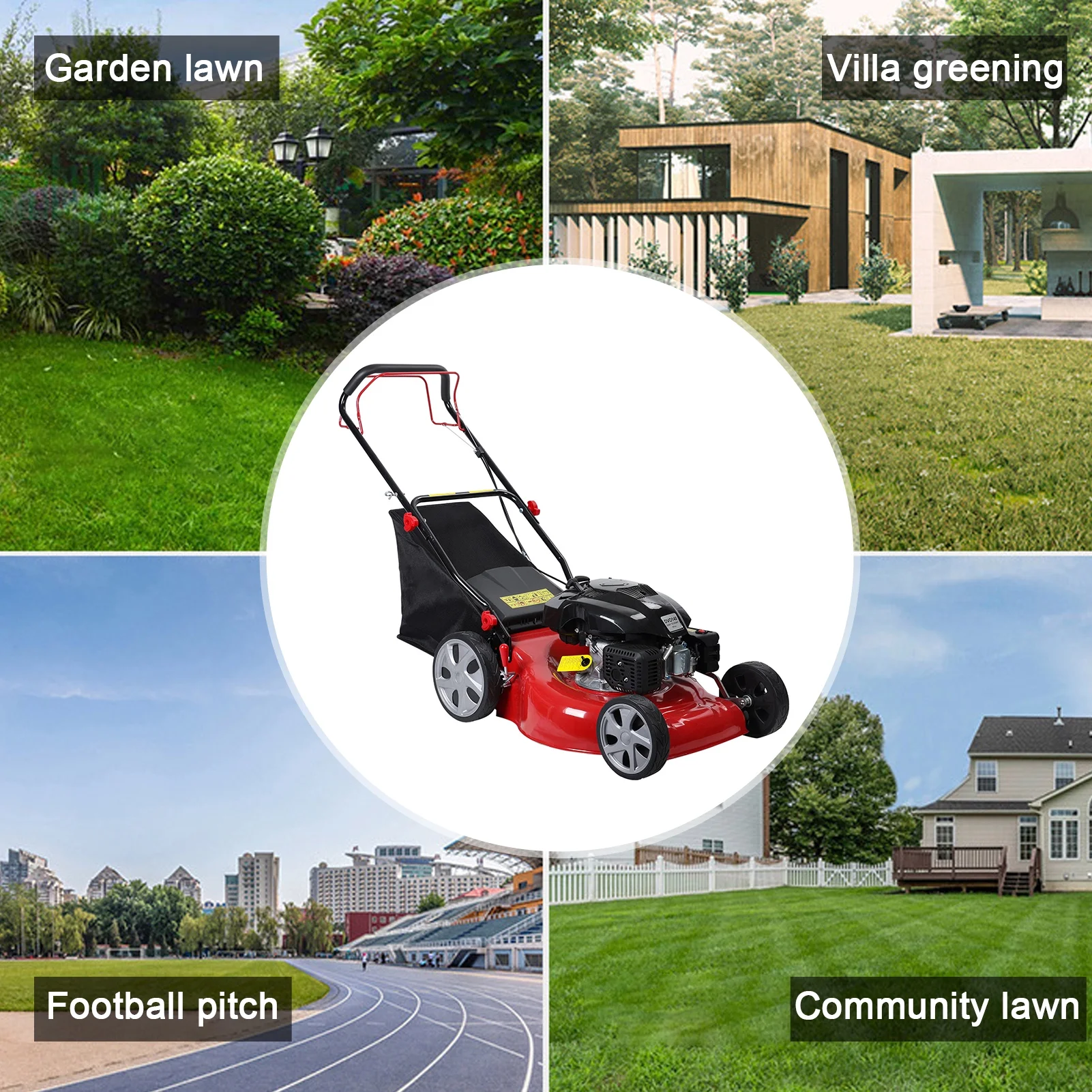 Self Propelled Lawn Mower, 141cc Gas Engine Grass Trimmer, Push Weed Eater with 50L Grass Tank, Hedge Trimmer with Big Wheels(Red) - Image 9