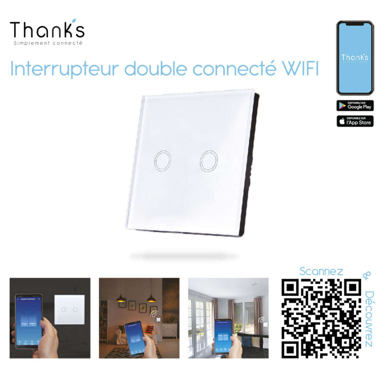 Interrupteur connecté wifi 2 boutons