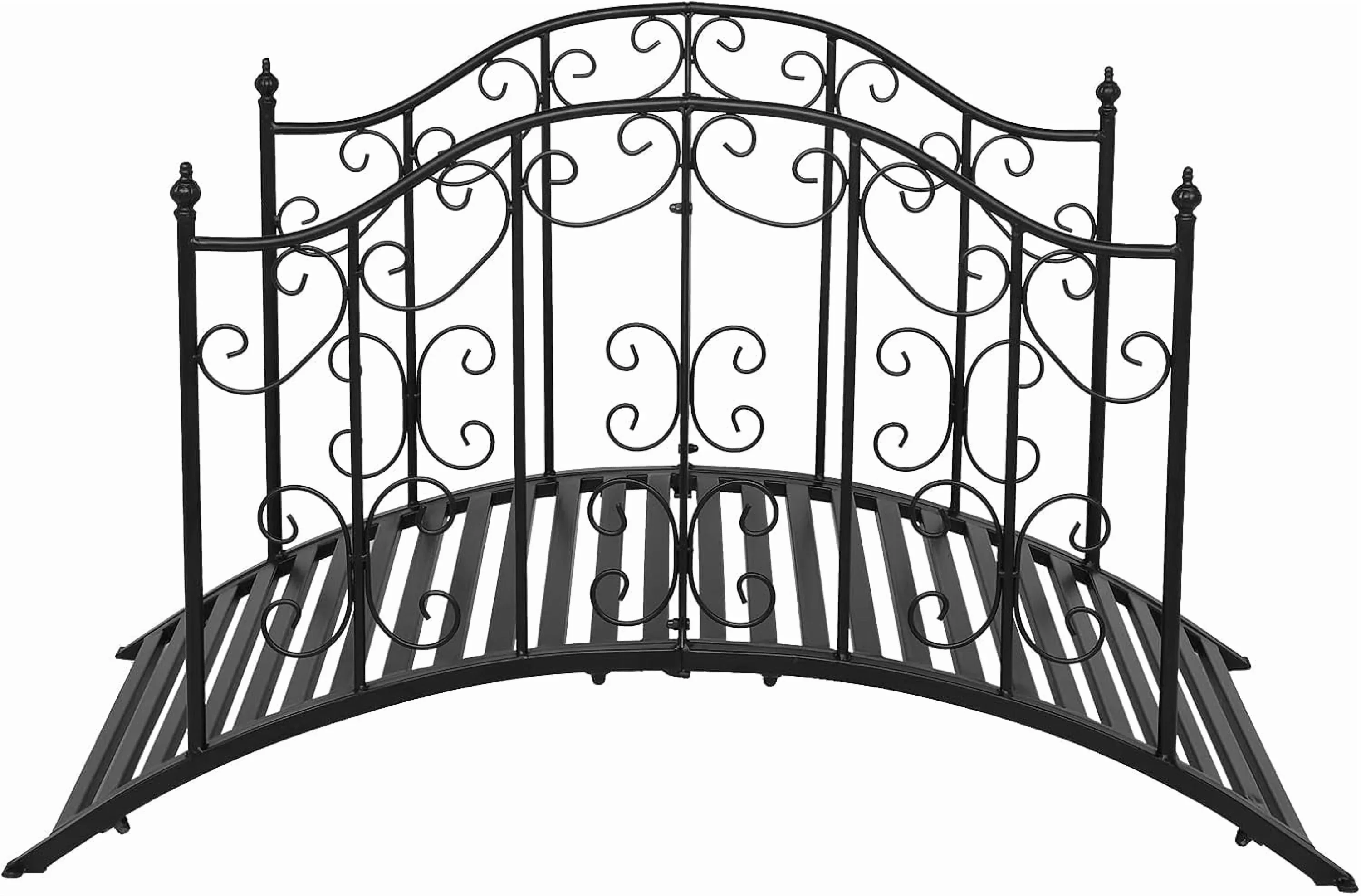 CRXX Garden Bridge Metal Yard Arch Path Bridge with Patterned Guardrails, Ourdoor Decorative Black Iron Foot Bridge for Pond and Backyard Landscaping-4FT