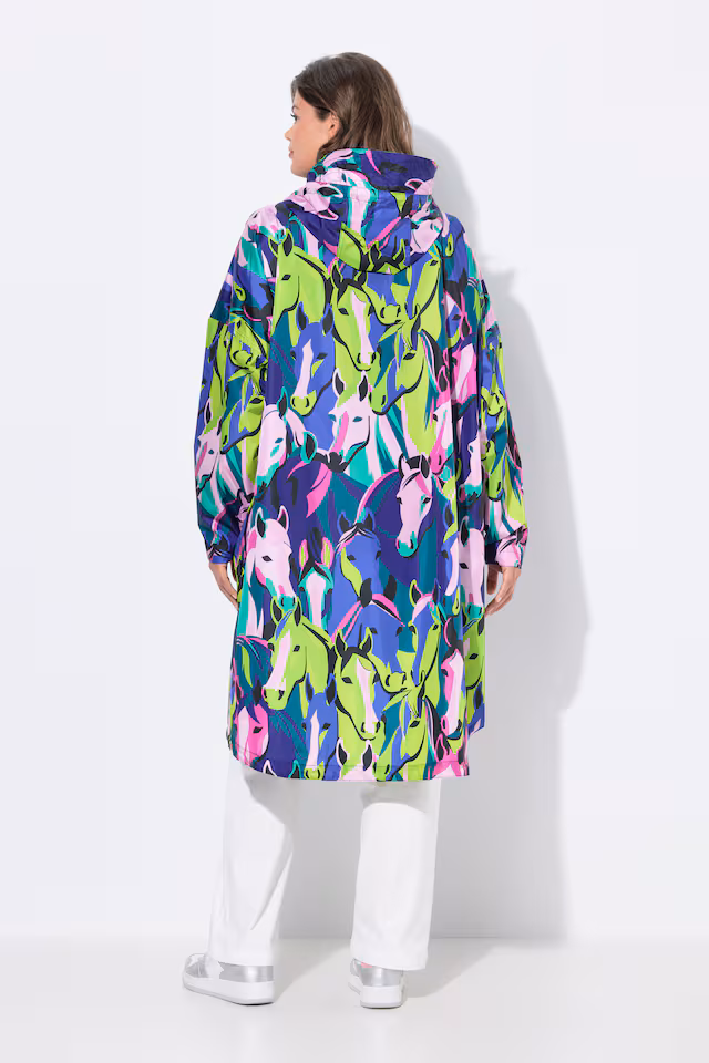 Functional unisex hooded rain cape with print