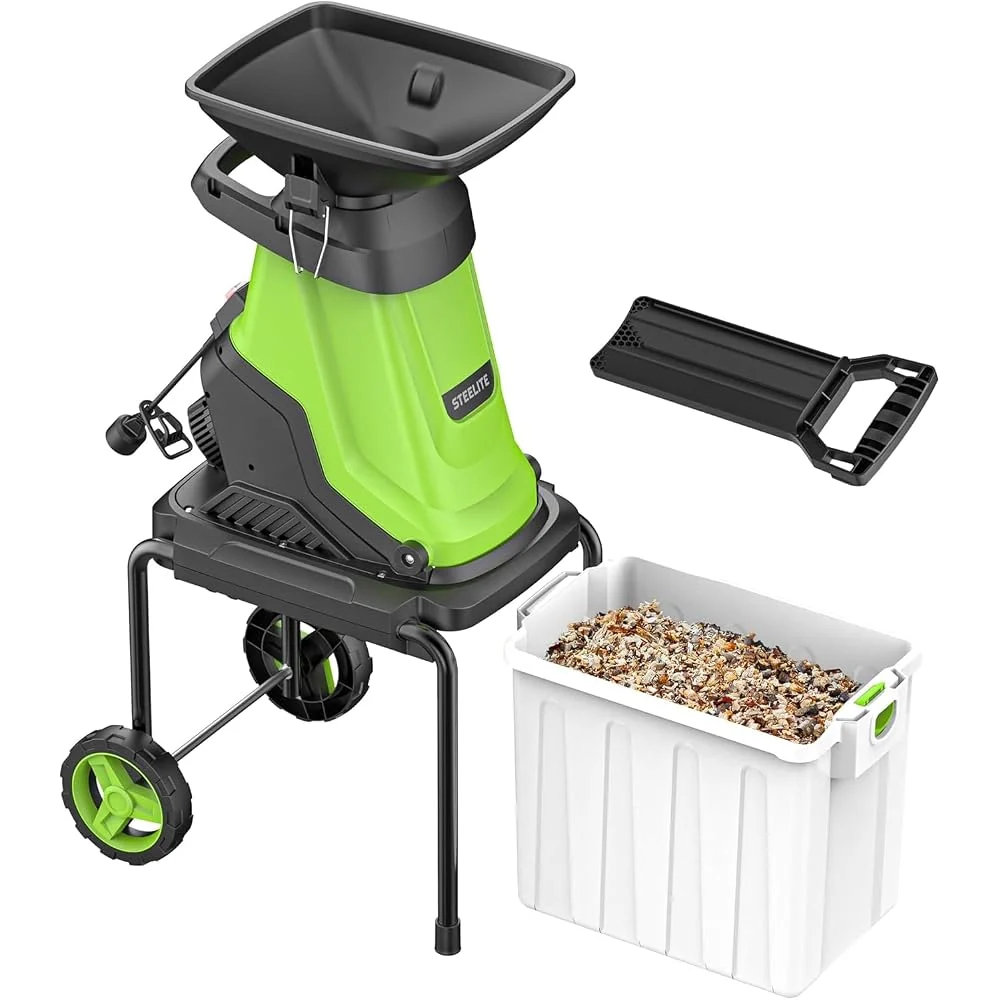 Steelite 1.8" 15 Amp Electric Wood Chipper, 55L Collection Bin Electric Mulcher Chipper Shredder, Wood Chipper with Max 4000RPM Motor Speed, Easy-Cleanup Dual Steel Blades for Twigs and Branches