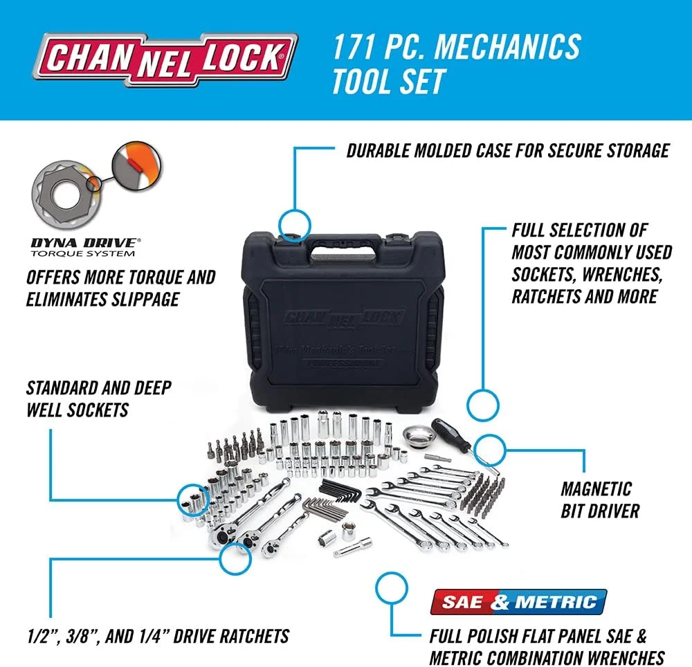 Mechanics Tool Set - 171-Pc with 1/2, 3/8 & 1/4 Drive Tools