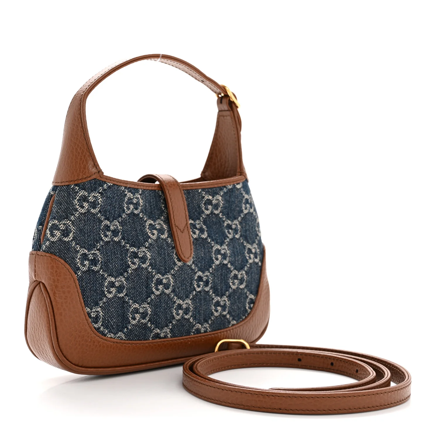 New Denim GG Monogram Calfskin Mini Jackie 1961 Hobo Blue Tea Cuir