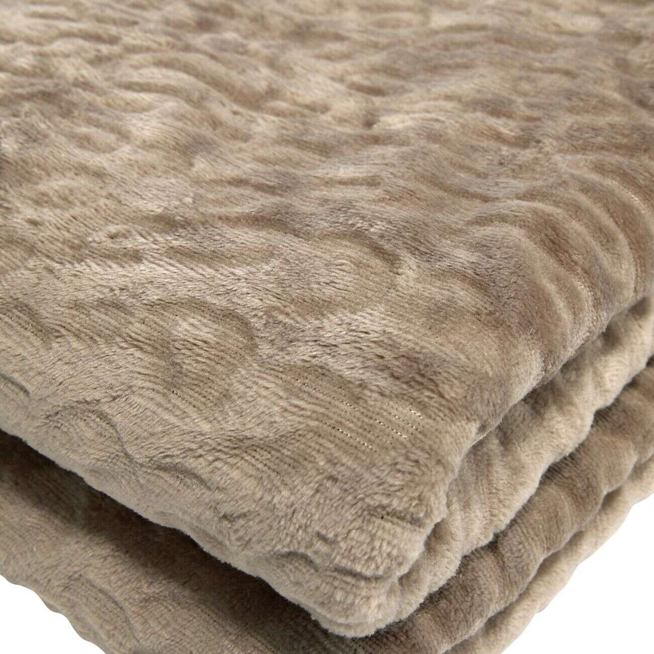 Plaid XL léopard embossé ton sur ton taupe ou beige 180x200cm (2 modèles)