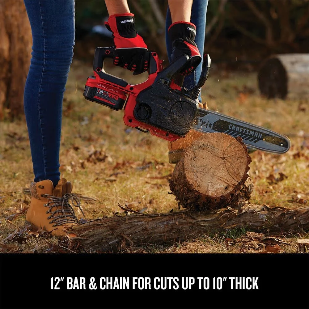 BLACK+DECKER V20 12 Battery Powered Chainsaw, Compact Design, Auto Oiling, Tool Free Tensioning