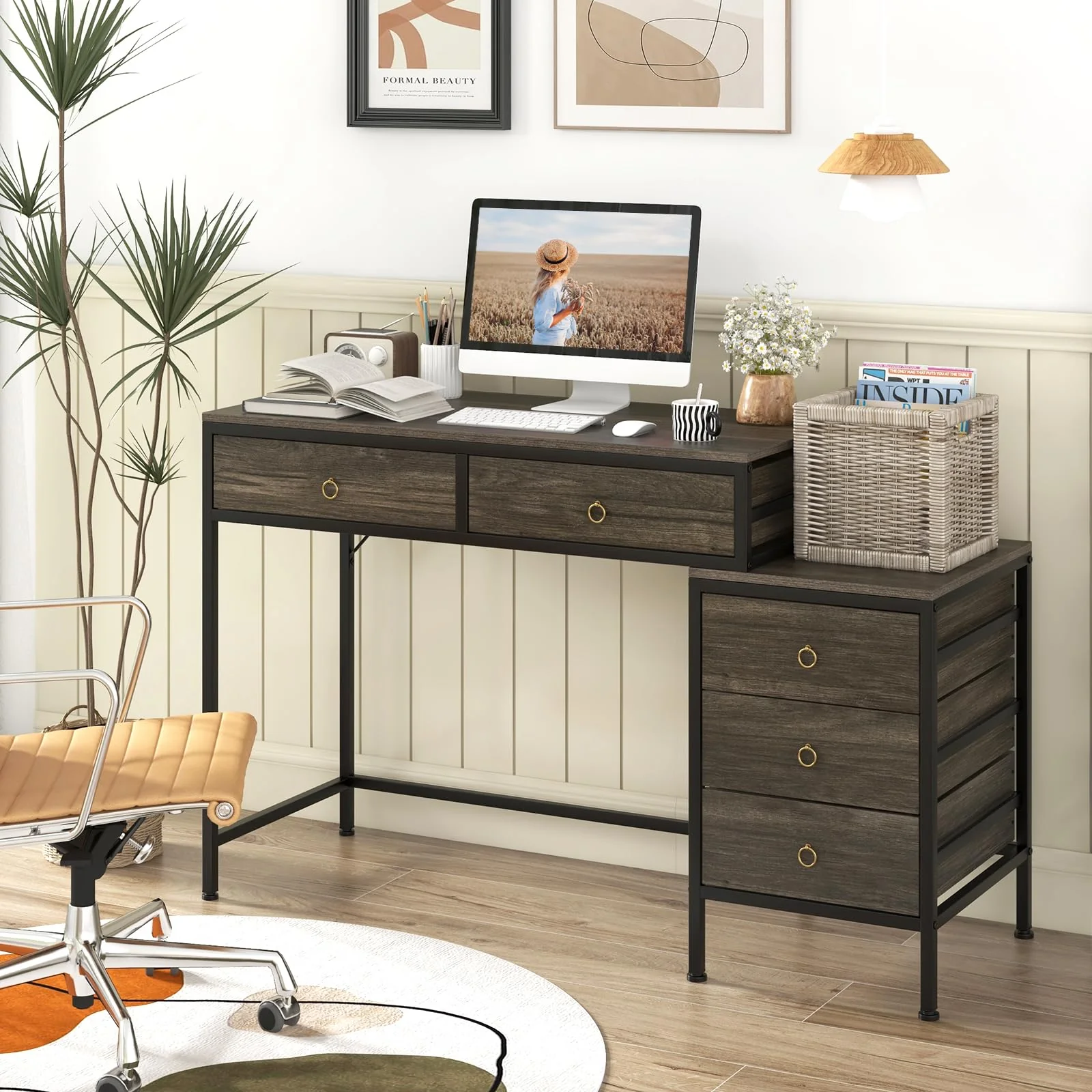 Tangkula 51" Home Office Desk with Printer Stand