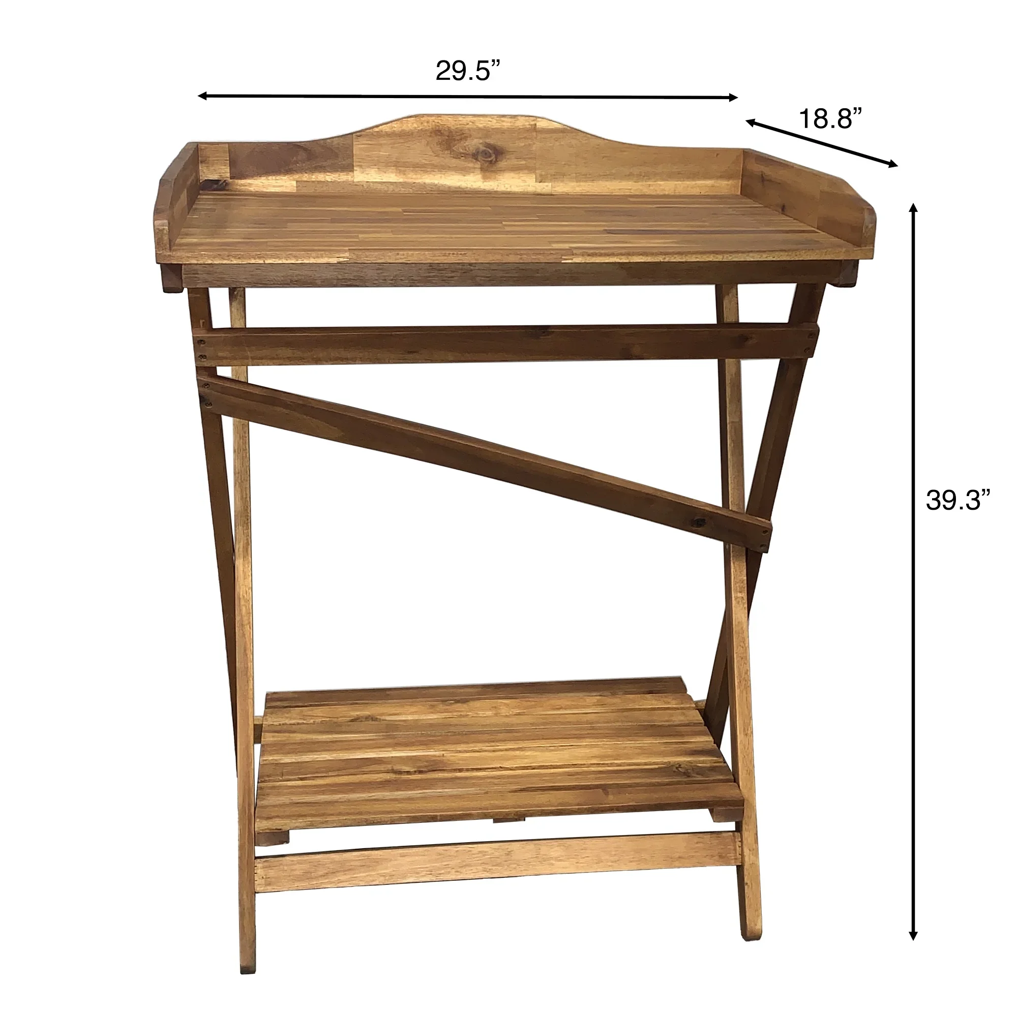 Haxnicks Hardwood Potting Table, Foldable Garden Bench with Storage Shelf, Acacia Wood, 29.5W x 39.3H x 18.8D