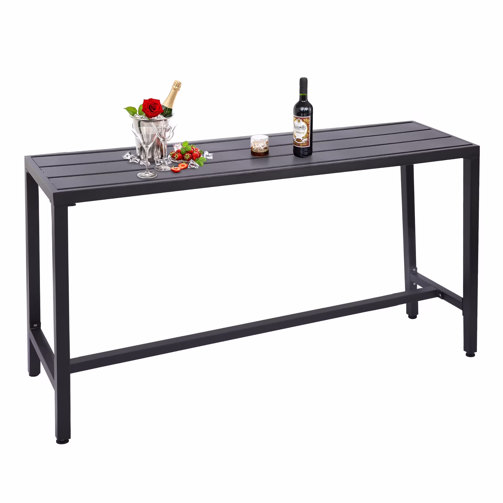 Outdoor Bar Table, 63 Patio Console Pub Height Table with Powder Coated Steel Frame and Weather Resistant Waterproof Top for Hot Tub, Balcony, Garden, Yard, Poolside, Indoor Outdoor
