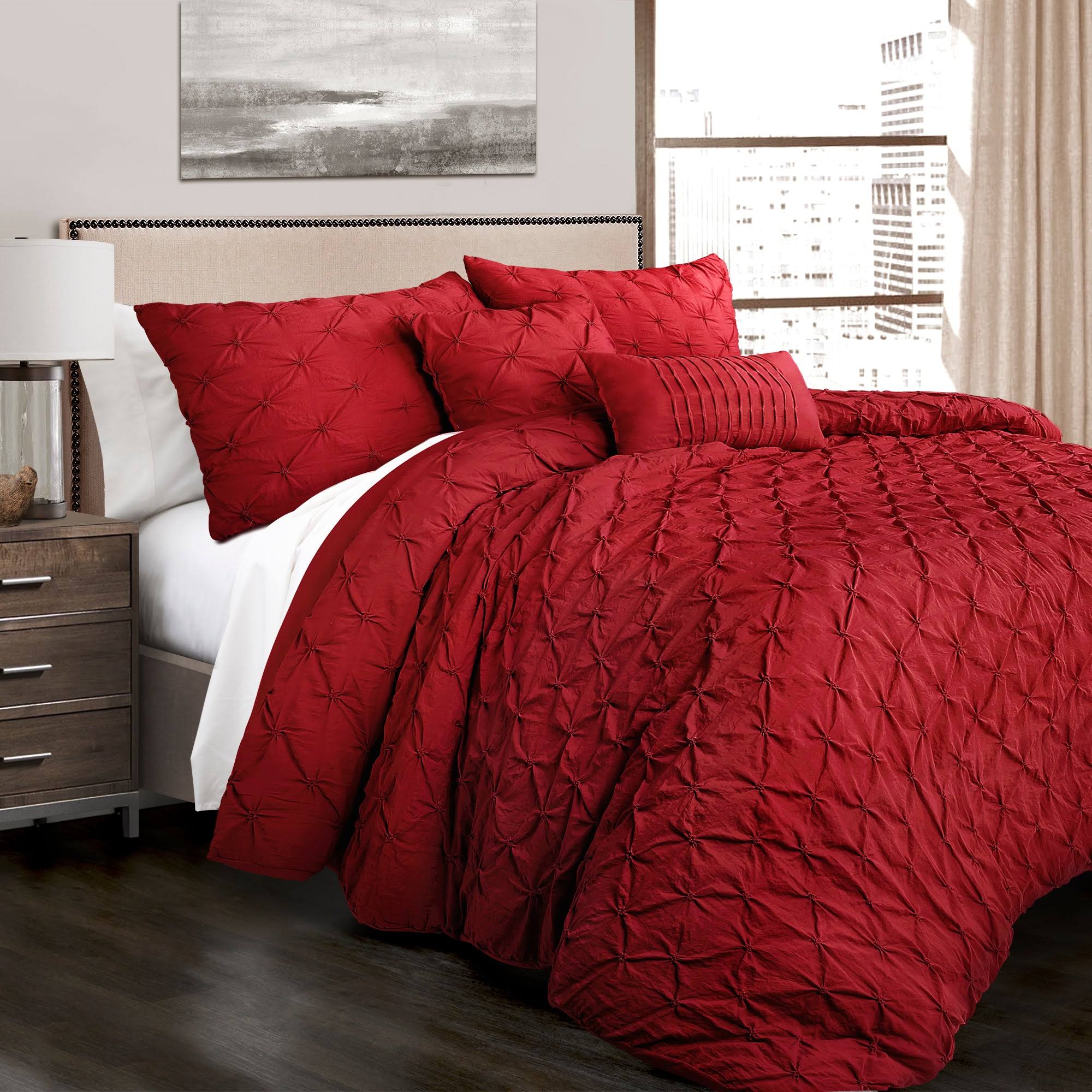 Lush Decor Ravello Pintuck Comforter Set Red Full/Queen