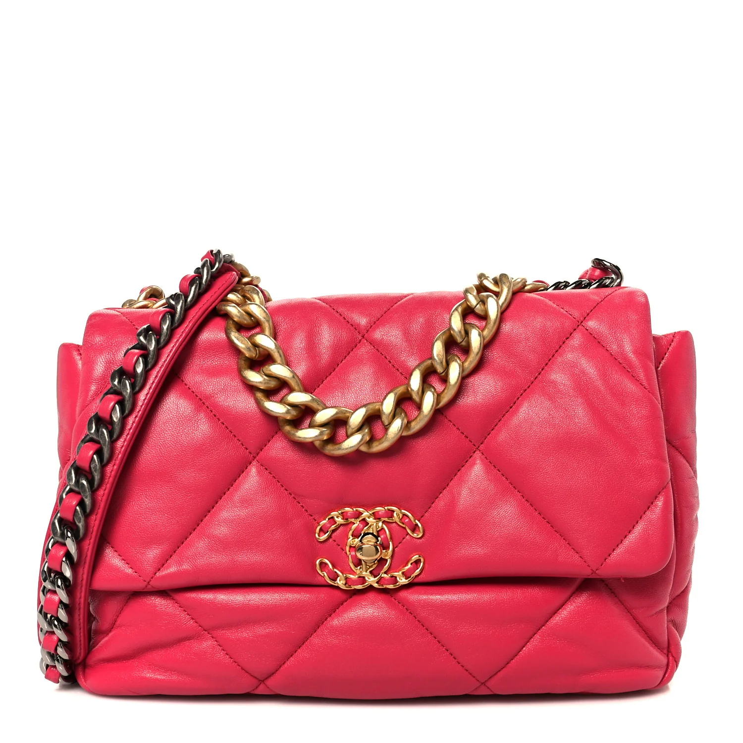 Goatskin Quilted Large Chanel 19 Flap Dark Pink