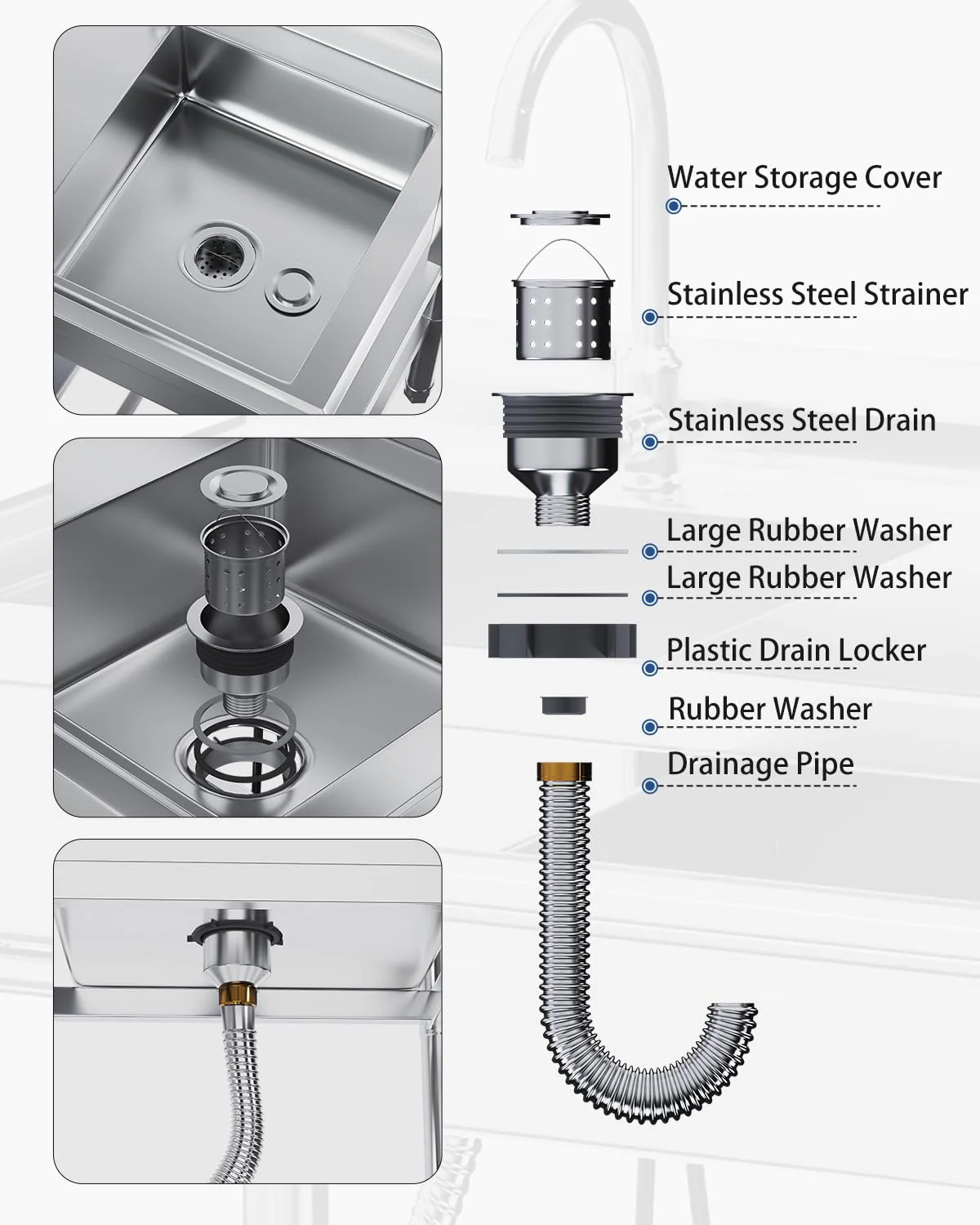 AECOJOY Stainless Steel Utility Sink, Free Standing Single Bowl Commercial Kitchen Sinks with Faucet