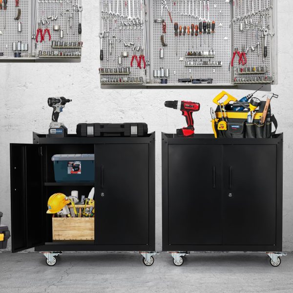 Garage Storage Cabinet with Wheels, 2 Door Tool Cabinet with Adjustable Shelves, Metal Lockable Tool Cabinet, Rolling Tool Chest for Home,…