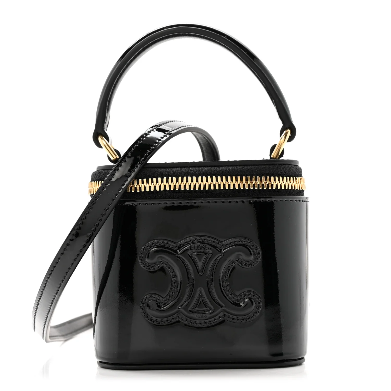 Patent Calfskin Triomphe Mini Vanity Case Black