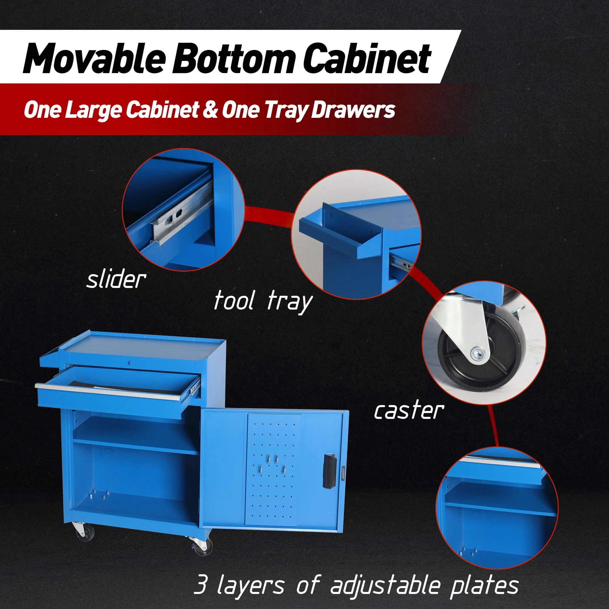 Tool Chest, 5-Drawer Rolling Tool Storage Cabinet with Detachable Top Tool Box