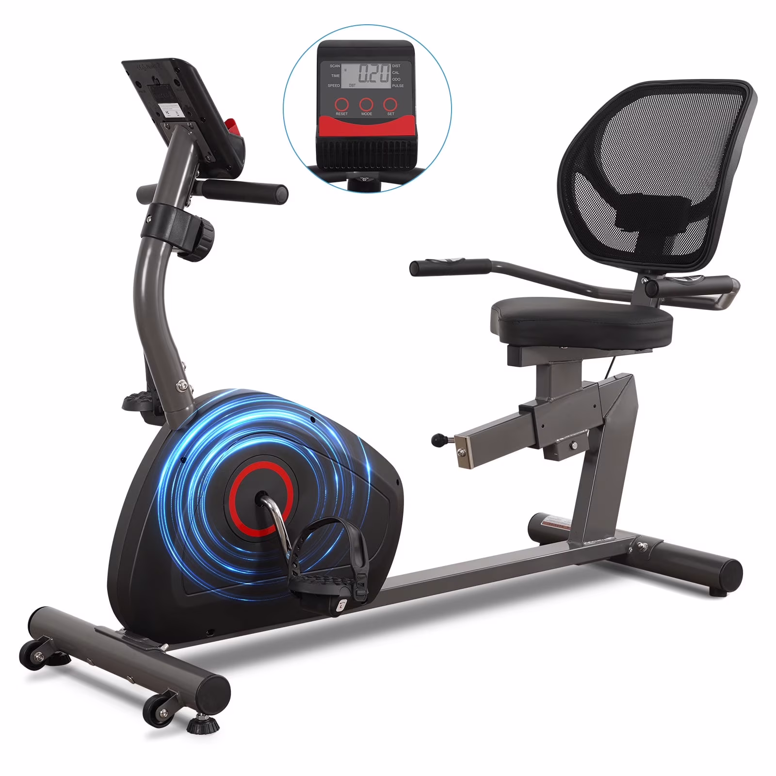 Recumbent Exercise Bike for Home Stationary Bike Sturdy Quiet 8 Levels Recumbent Bikes Large Comfortable Seat Heart Rate Handle iPad Holder for Gym Seniors Adults