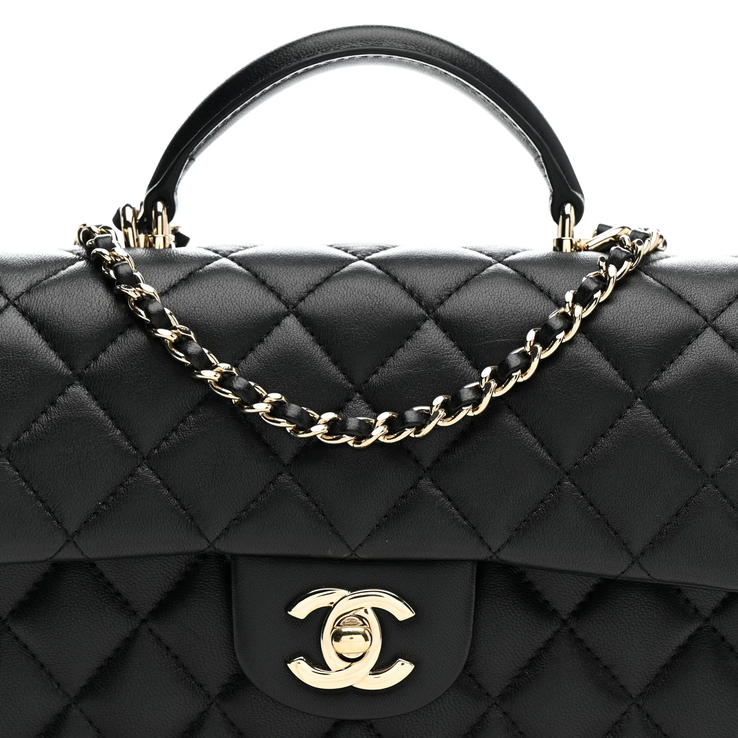 Lambskin Quilted Mini Top Handle Rectangular Flap Black