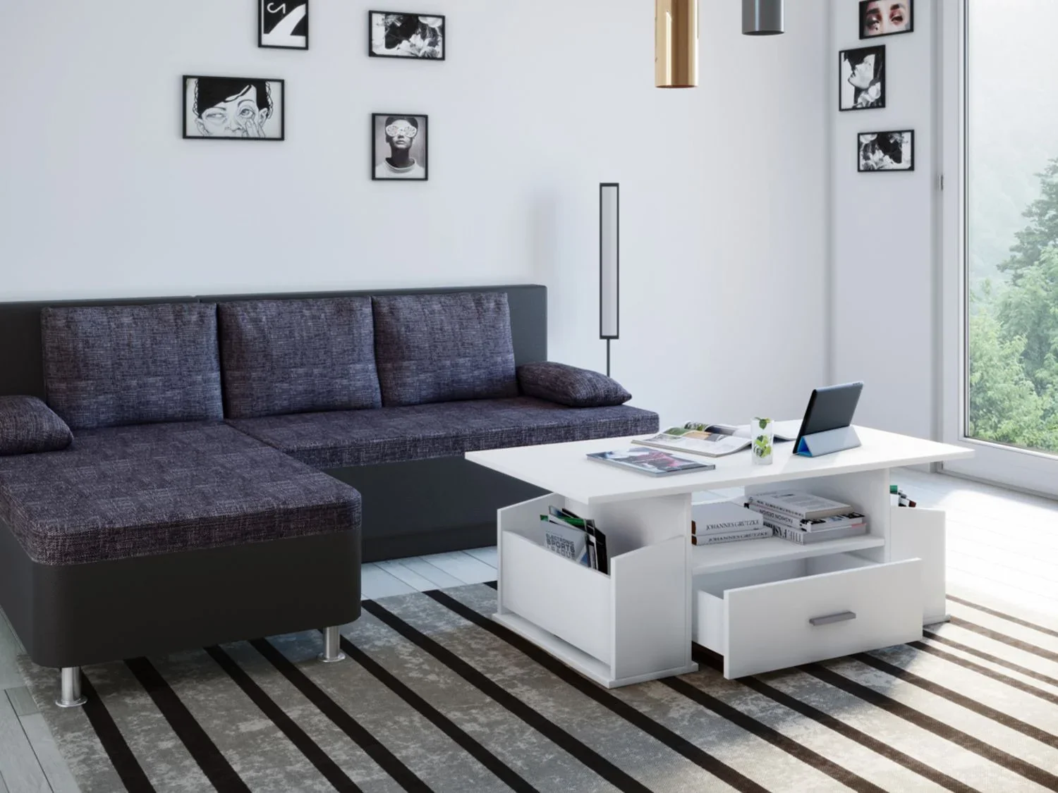 VCM Table basse Junata, avec tiroir, 44 x 110 x 52 cm