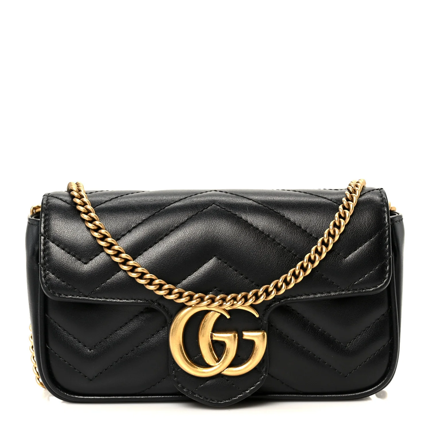 Calfskin Matelasse Super Mini GG Marmont Shoulder Bag Black